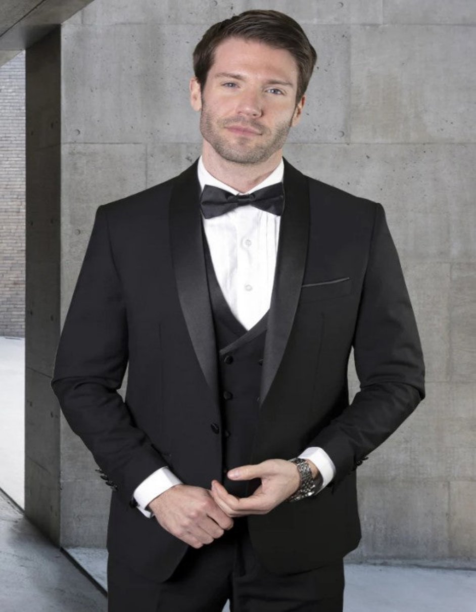 Mens Navy Tailored Fit 3 PC Tuxedo - Coat Size 38