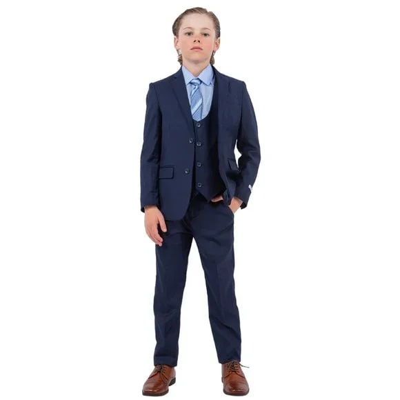 Exclusive Stacy Adams 5pc Boys Suit Solid Slim Fit, Navy - Boy Size : 4 (Weight 38 to 49)