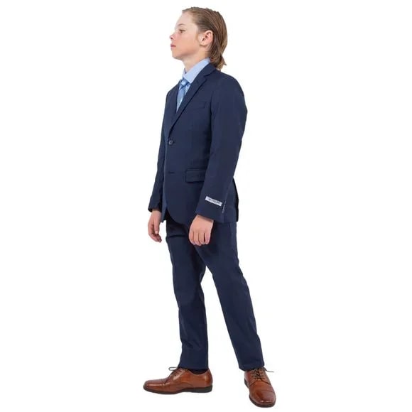 Exclusive Stacy Adams 5pc Boys Suit Solid Slim Fit, Navy - Boy Size : 4 (Weight 38 to 49)