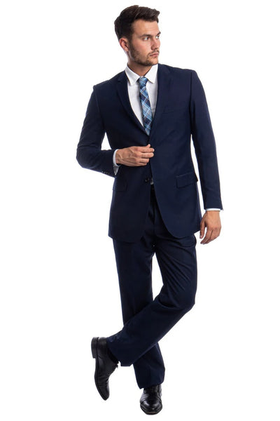 Cheap Priced Suit - Men's Two Button Basic Modern Fit Business Navy Blue Suit