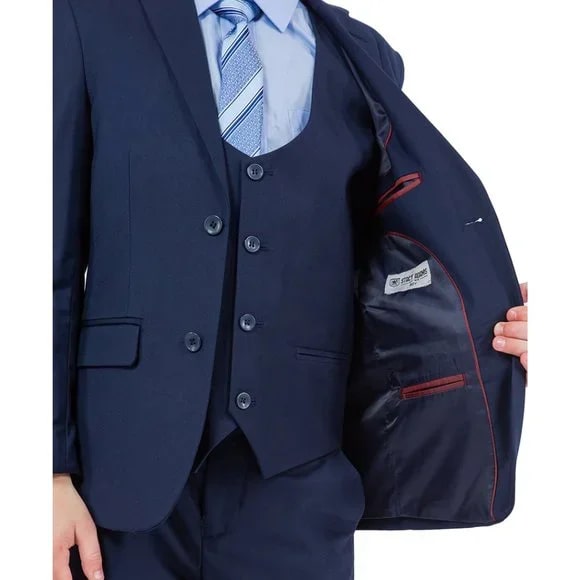 Exclusive Stacy Adams 5pc Boys Suit Solid Slim Fit, Navy - Boy Size : 4 (Weight 38 to 49)
