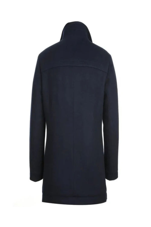 Navy Slim Fit Wool Blend Short Coat with Detachable Full Zipper