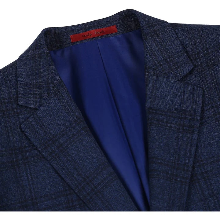Cheap priced Suit- Mens Two Button Slim Fit Two Piece Hack Pocket Stretch Navy Suit Windowpane Plaid - 38 Short Jacket+32 Waist Adjustable 28to34)(Height: 5 4 to5 7 )(Neck 15-16.5)S-M)
