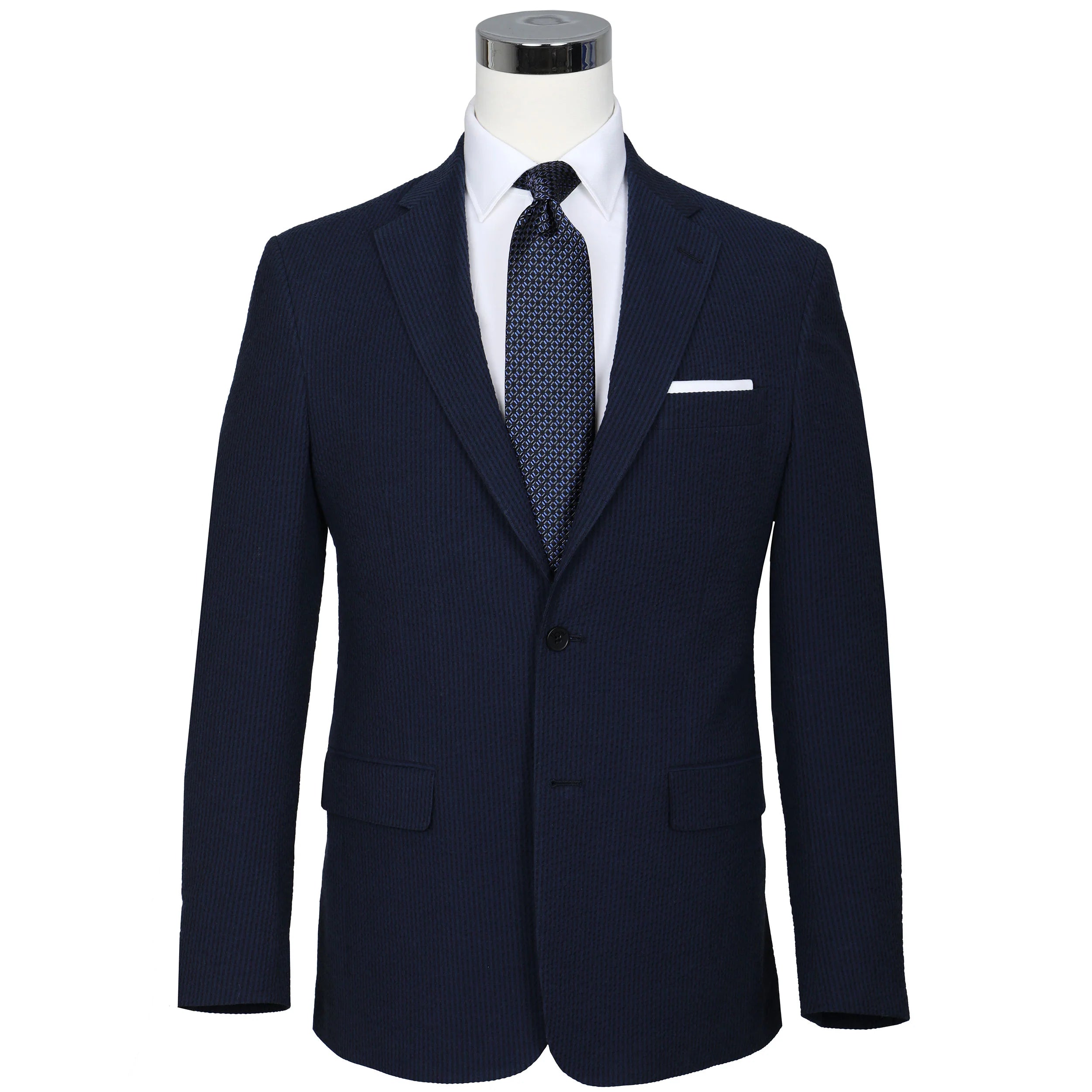 Seersucker Blazer - "Navy/Black" Seersucker Sport Coat Vieux Carre Navy/Black Seersucker Stretch Sport Coat - 36 S