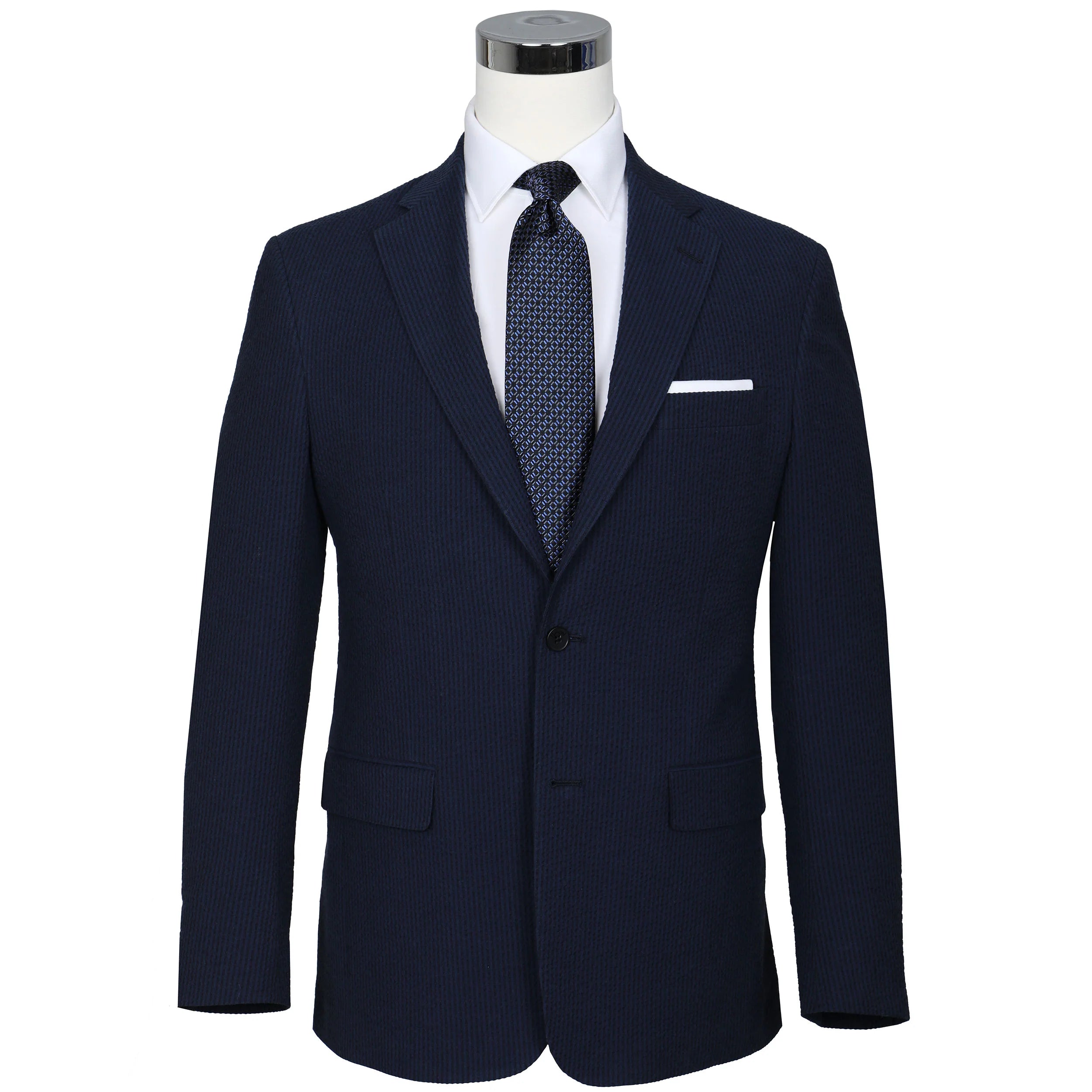 Seersucker Blazer - "Navy/Black"  Seersucker Sport Coat Vieux Carre Navy/Black Seersucker Stretch Sport Coat