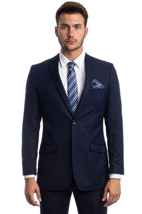 Cheap Priced Suit- Men's Two Button Basic Hybrid Fit Business Navy Suit