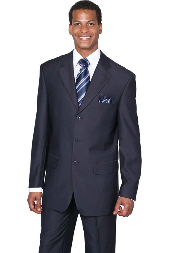 Cheap Priced Suit- Mens Classic 3 Button Wool Feel - Designer Brand Navy Suit