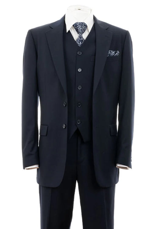 Cheap Priced Suit - Mens Modern Fit 2 Button Vested Basic Navy Suit