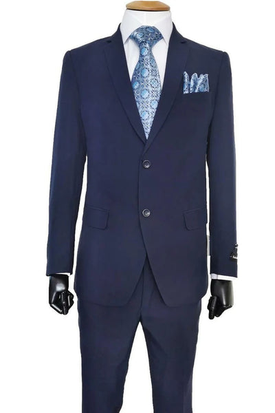 Cheap Priced Suit - Mens 2 Button Slim Fit Poplin Basic Navy Suit