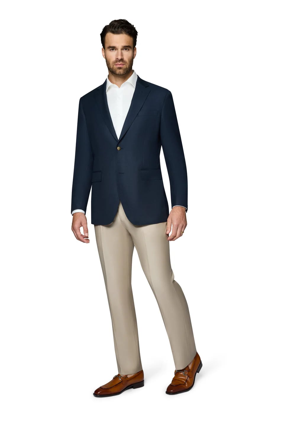 Navy Elegant Modern Fit Wool Blazer - 62 Regular