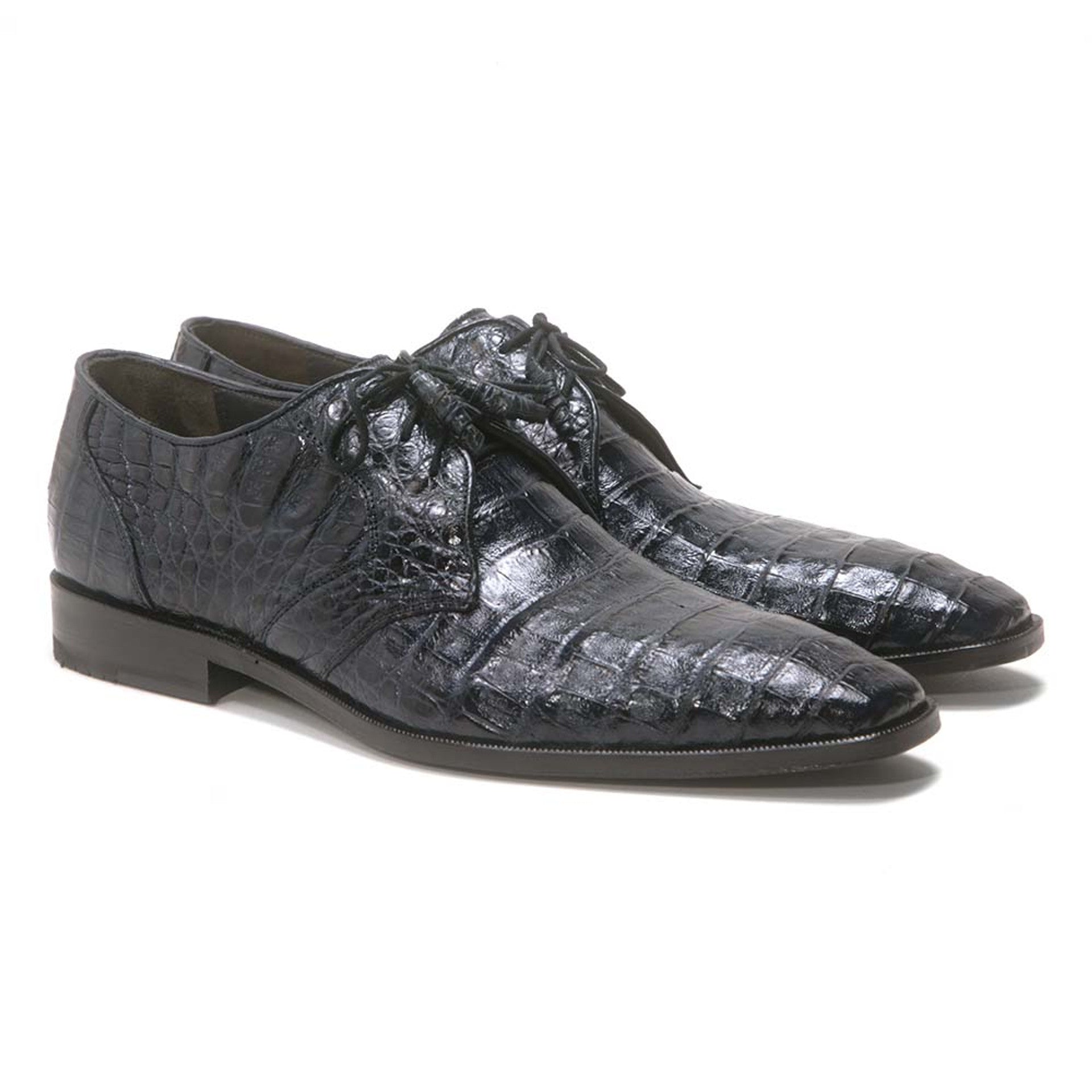 Los Altos Men's Navy Blue Genuine Caiman Crocodile Belly Oxford Shoes - 8-M