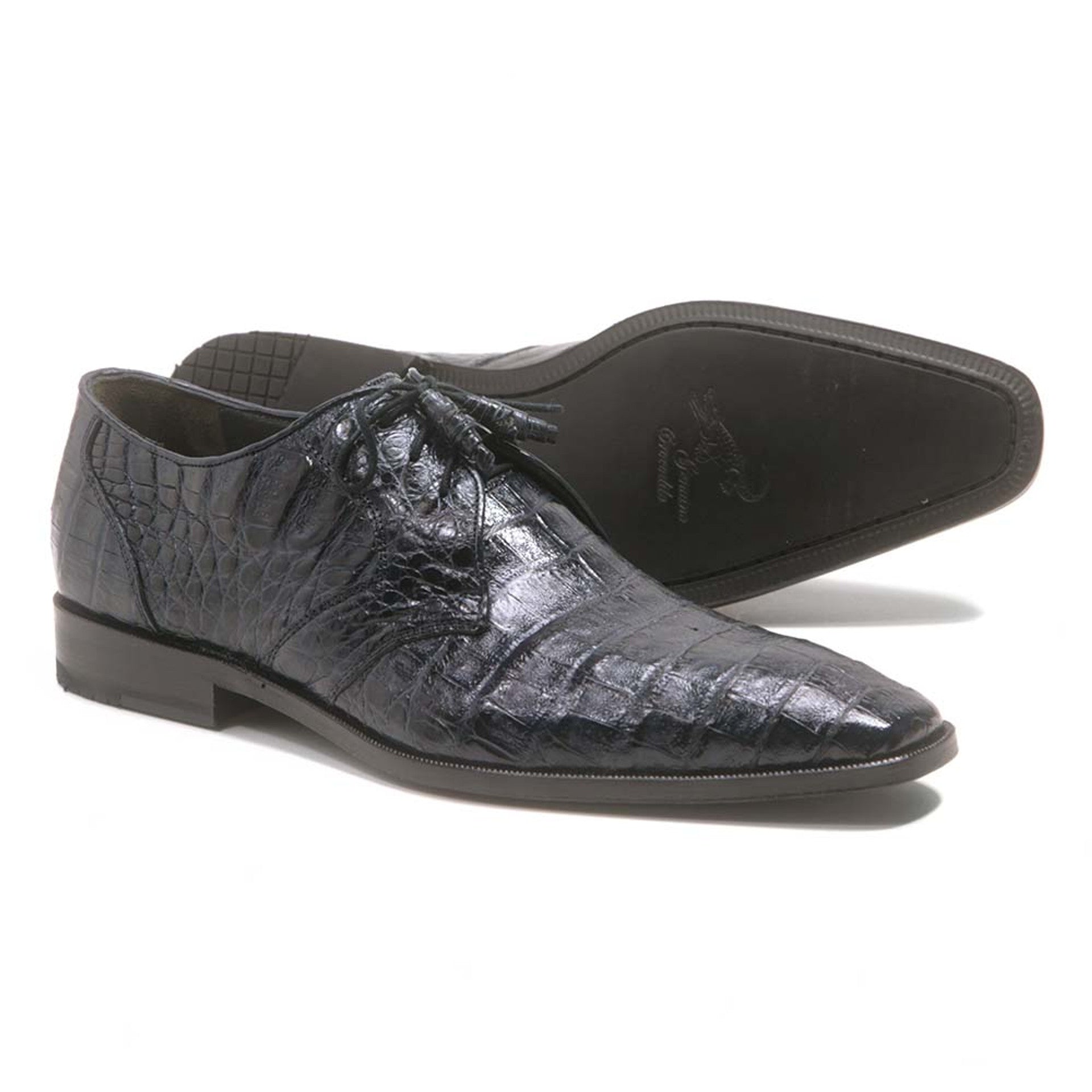 Los Altos Men's Navy Blue Genuine Caiman Crocodile Belly Oxford Shoes - 8-M