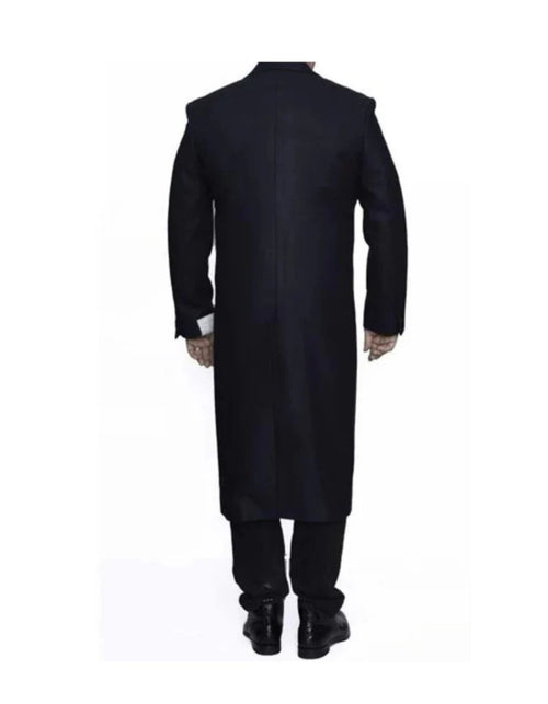 Navy Blue 3 Button Full Length Ankle length Wool Dress Top Coat/Overcoat