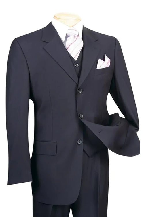 Cheap Priced Suit - Mens 3 Button Classic Fit Vested Basic Navy Suit