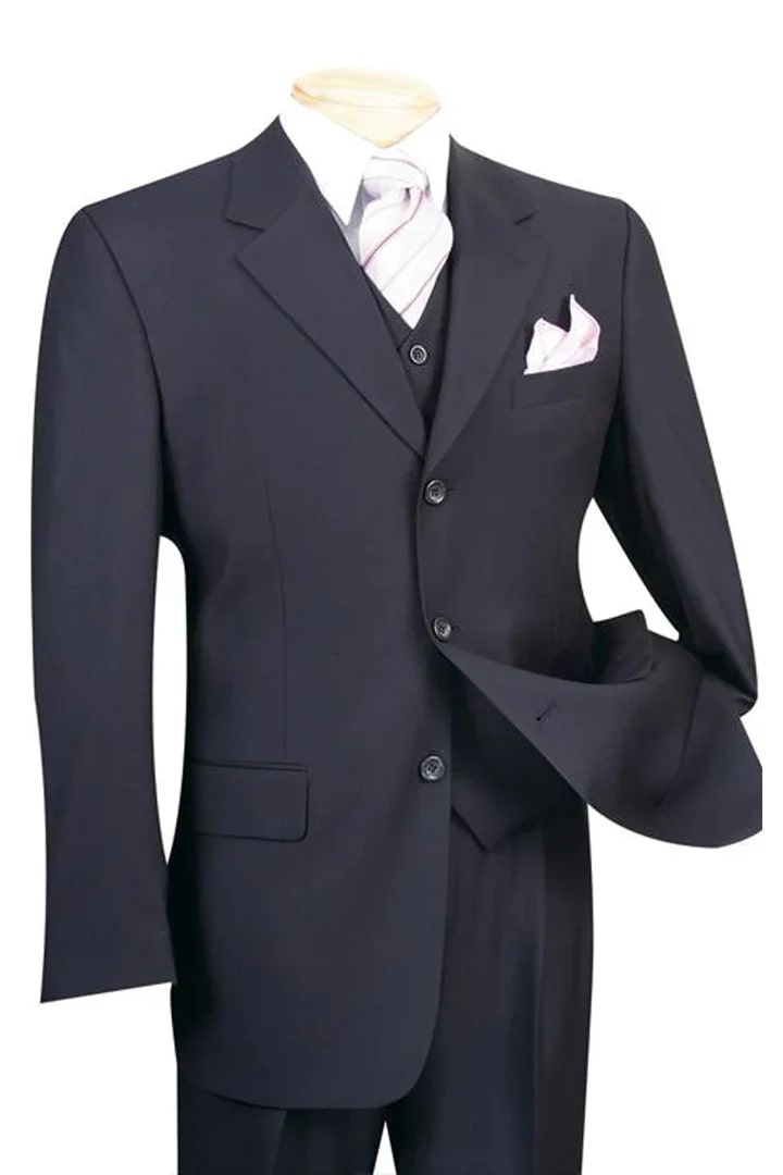 Cheap Priced Suit - Mens 3 Button Classic Fit Vested Basic Navy Suit - 38 Short Jacket+32 Waist Adjustable 28to34)(Height: 5 4 to5 7 )(Neck 15-16.5)S-M)