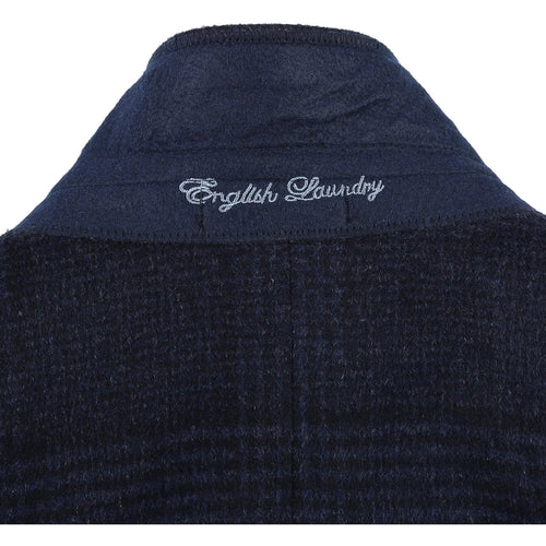 Designer Brand - Wool Blend Slim Fit Navy Overcoat with Removable Quilted Liner Check