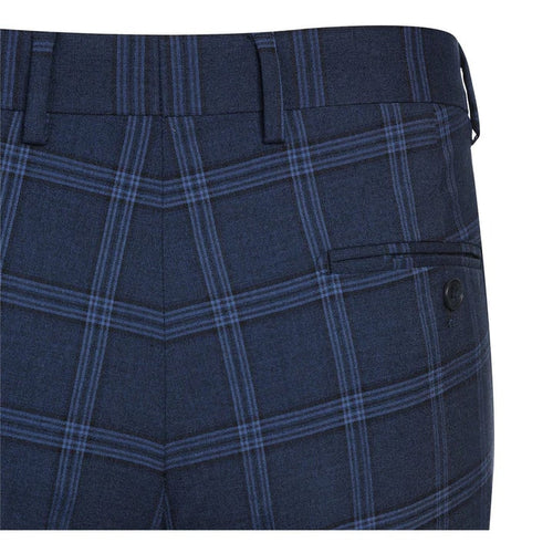 Cheap priced Suit - Mens Slim Fit Two Button Stretch Dark Navy Wide Suit Windowpane Plaid