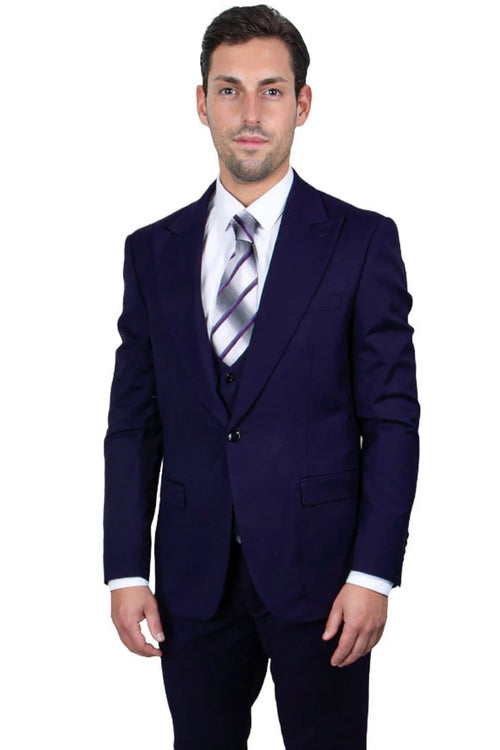 Cheap priced Suit - Men's Vested One Button Peak Lapel Stacy Adams Navy Suit