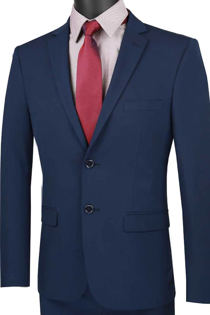Cheap Priced Suit - Mens Ultra Slim Fit Stretch Suit Navy Suit - 38 Short Jacket+32 Waist Adjustable 28to34)(Height: 5 4 to5 7 )(Neck 15-16.5)S-M)