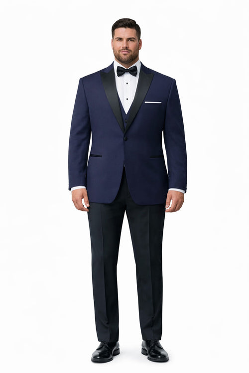 Mens Navy Blue Wedding Tuxedo - Dark Blue Tuxedo Suit" Mens Designer Satin Peak Blake Tuxedo in Navy