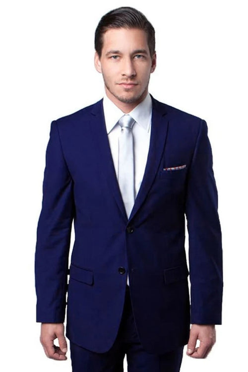 Cheap Priced Suit- Men's Basic 2 Button Slim Fit Wedding Navy Suit
