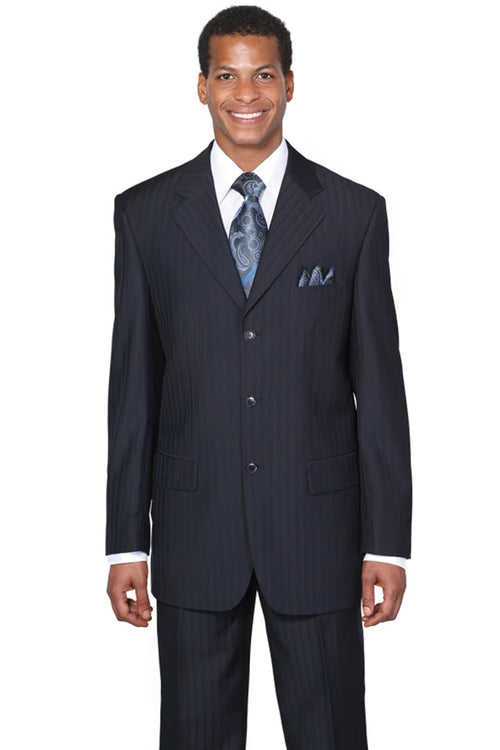 Cheap Priced Suit - Mens Classic Fit 3 Button Tonal Pinstripe Navy Suit