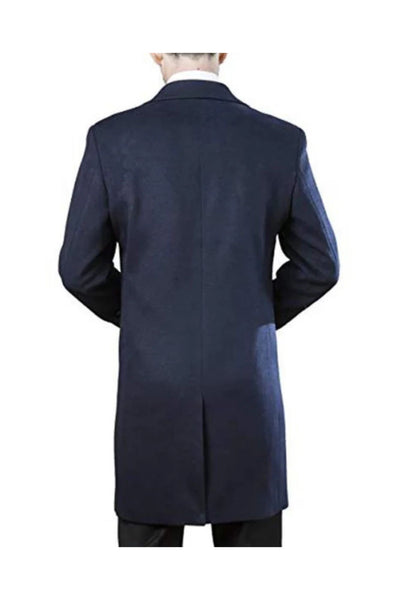 Modern Fit men's Polyester ~ Viscose ~ Spandex Navy Long men's Dress Topcoat - Winter overcoat