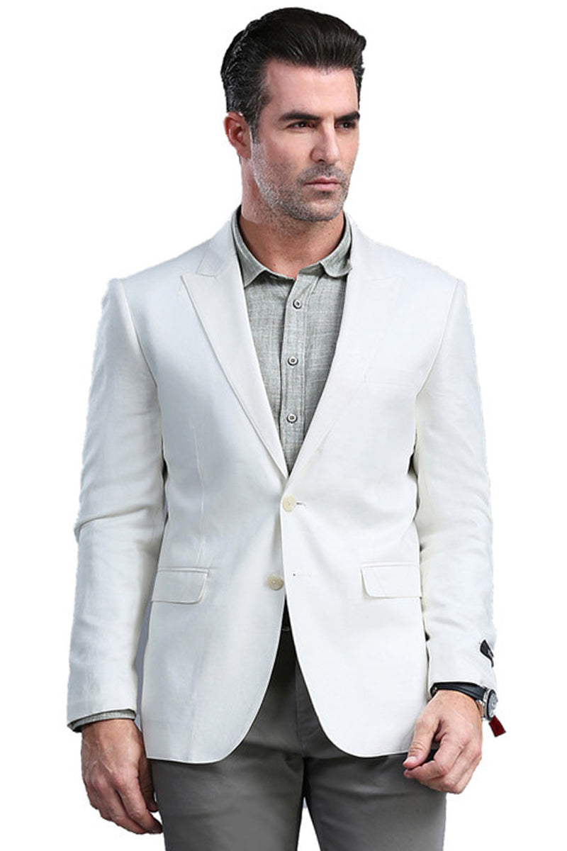 White Skinny Fit Blazer for Men - One Button Peak Lapel Style