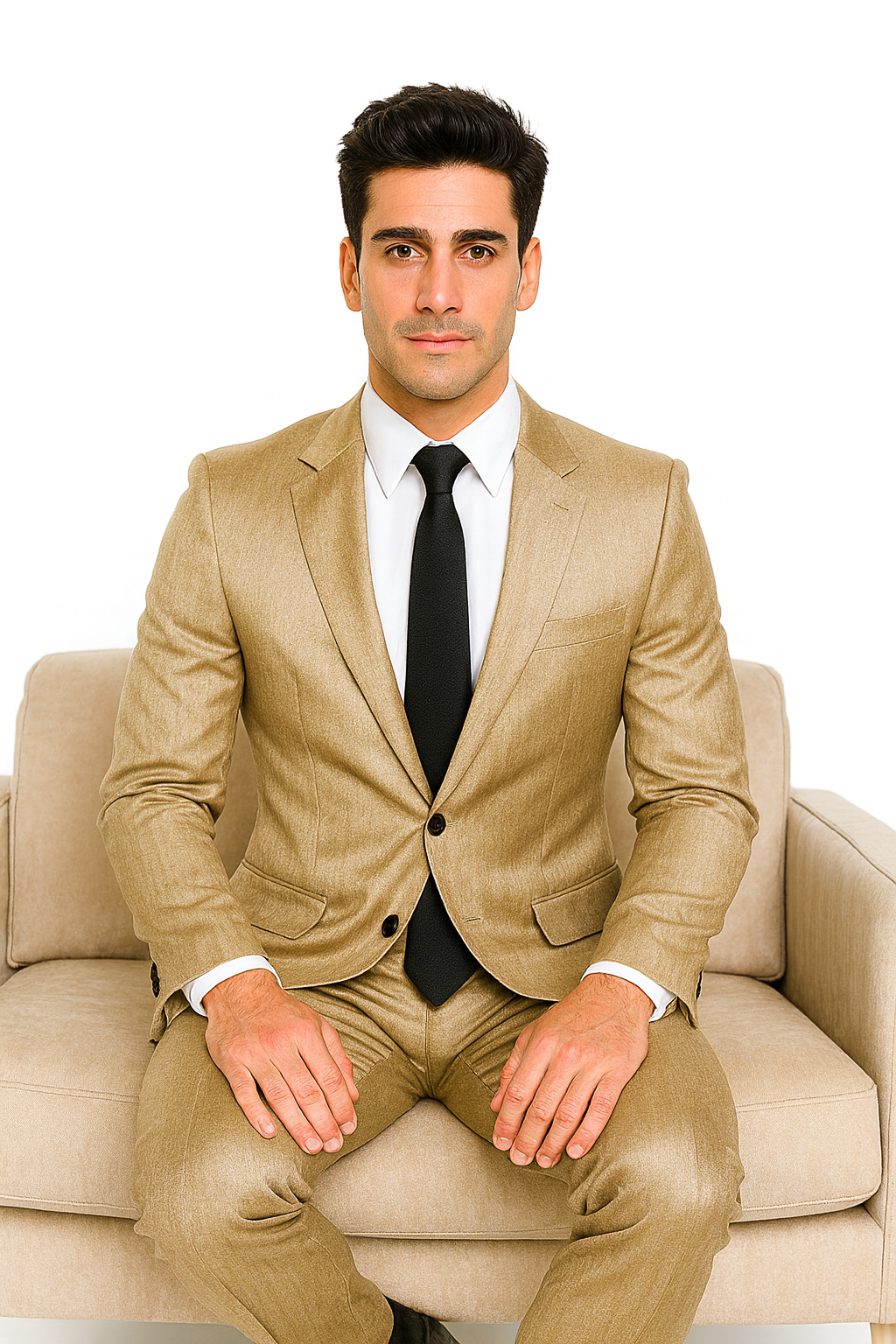 Alberto Nardoni Tan~Khaki~Taupe Vested Linen Wedding Suit - 38 Long + 32 Waist(Adjust 2" Large and amp 4")
