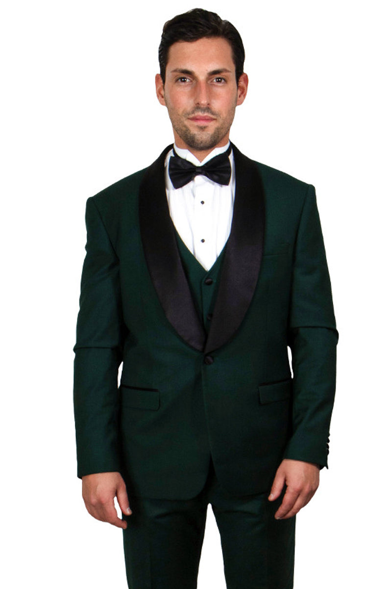 "Mens Stacy Adams Suit - Stacy Adams Suit Men's Vested Shawl Lapel Tuxedo - Hunter Green" - 34 Regular
