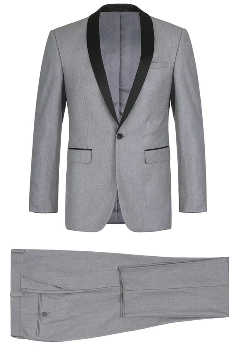 "Grey Slim Fit Shawl Collar Tuxedo - Traditional Men's Style"