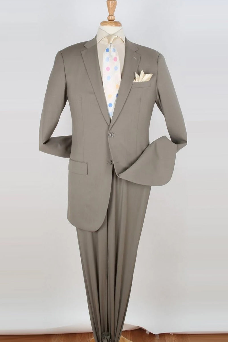 "Beige Modern Fit Two-Button Suit for Tall Men - 100% Wool"