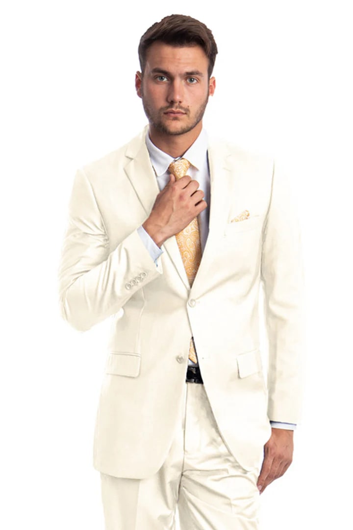 Cheap Priced Suit- Men's Two Button Basic Modern Fit Business Off White Suit