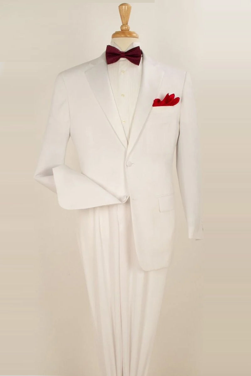 "Classic Fit White Tuxedo for Men - 2 Button Pleated Pant Poplin"