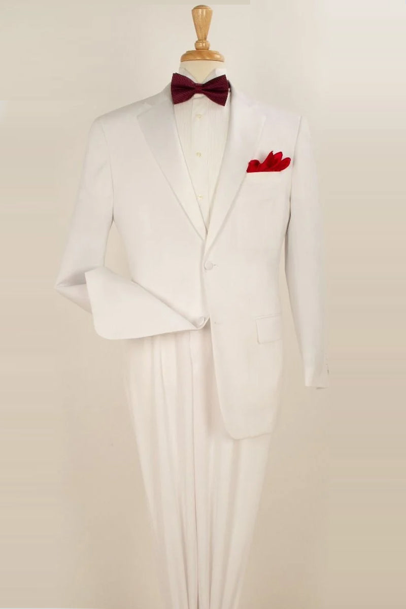 "Classic Fit White Tuxedo for Men - 2 Button Pleated Pant Poplin" - 42 Regular