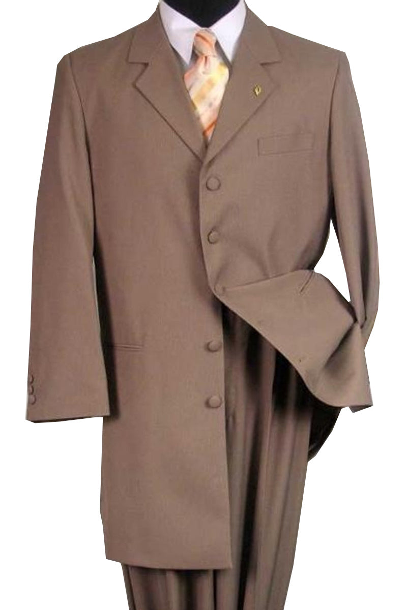 "Classic Men's 2PC Long Zoot Suit - Fashionable Tan Ensemble"