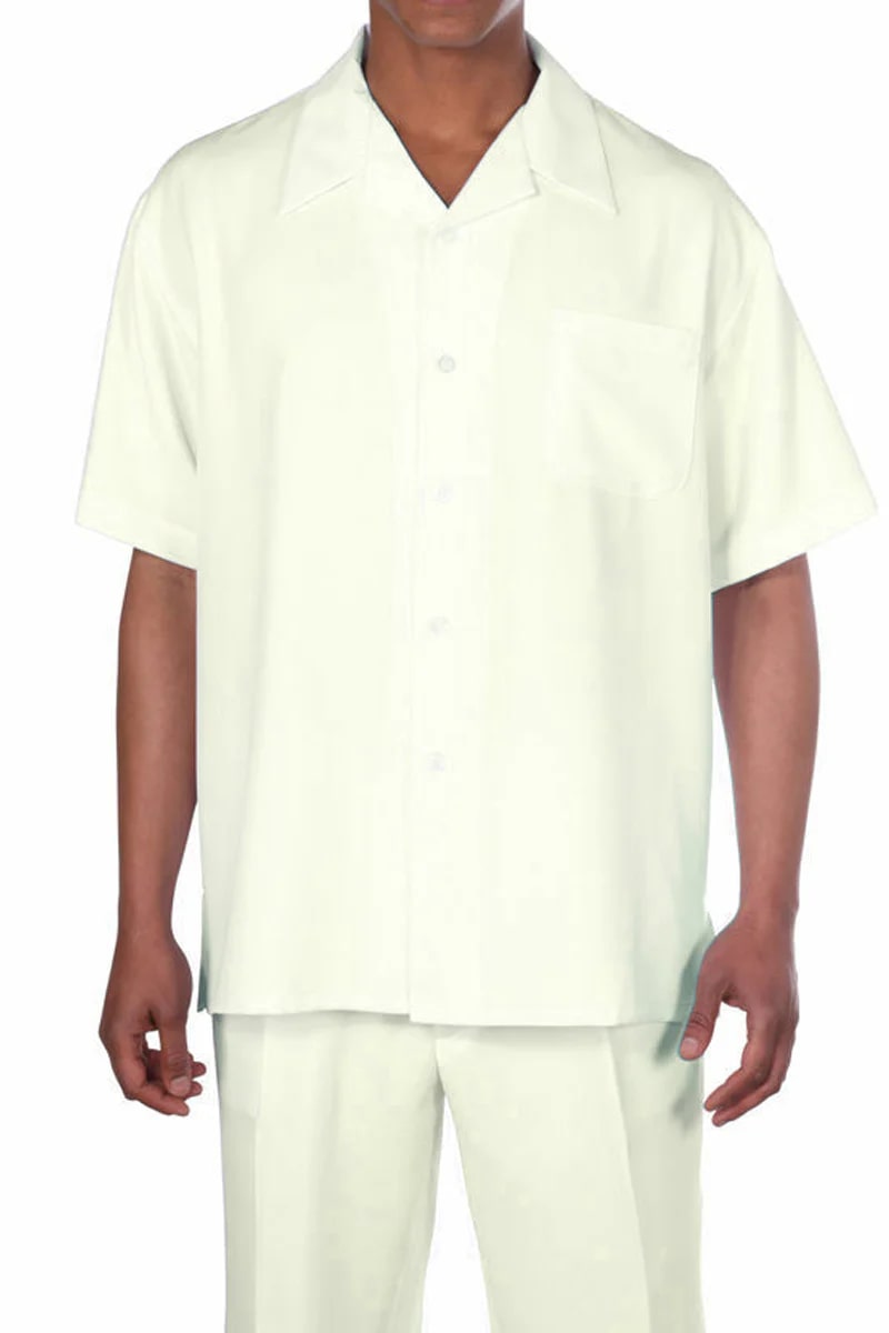 Mens Short Sleeve Casual Summer Walking Suit in Solid Cream - S