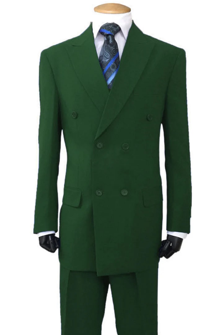 Cheap Priced Suit - Mens Classic Fit Double Breasted Poplin Olive Suit green - 38 Short Jacket+32 Waist Adjustable 28to34)(Height: 5 4 to5 7 )(Neck 15-16.5)S-M)