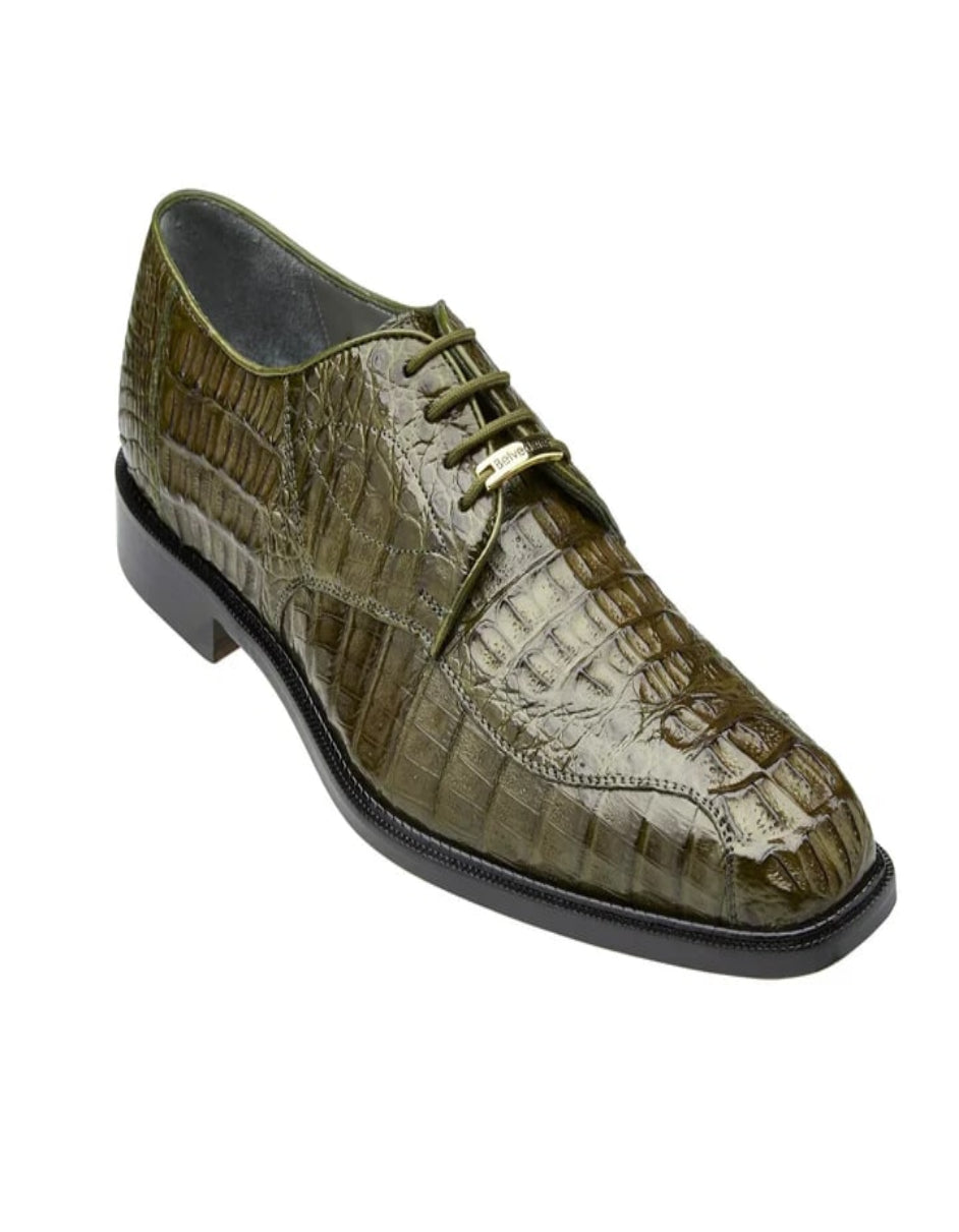 Men's Belvedere Chapo Hornback Caiman Crocodile Olive Dress Shoe - US 9.0 Standard/D/ Medium / Eu:42