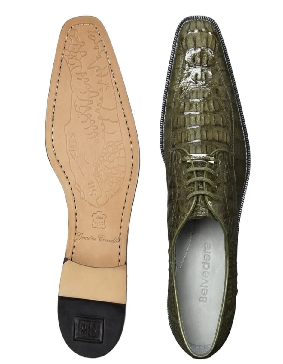 Men's Belvedere Chapo Hornback Caiman Crocodile Olive Dress Shoe - US 9.0 Standard/D/ Medium / Eu:42