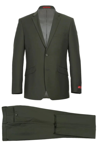 Cheap Priced Suit - Mens Basic Two Button Slim Fit Olive Suit With Optional Vest green