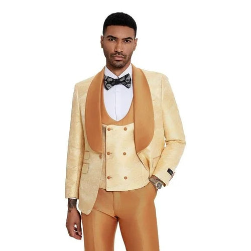 2026 Prom 2026 Special Orange Tuxedo Suit w/ Double-Breasted Vest by Tazzio Orange Prom 2026 Suits
