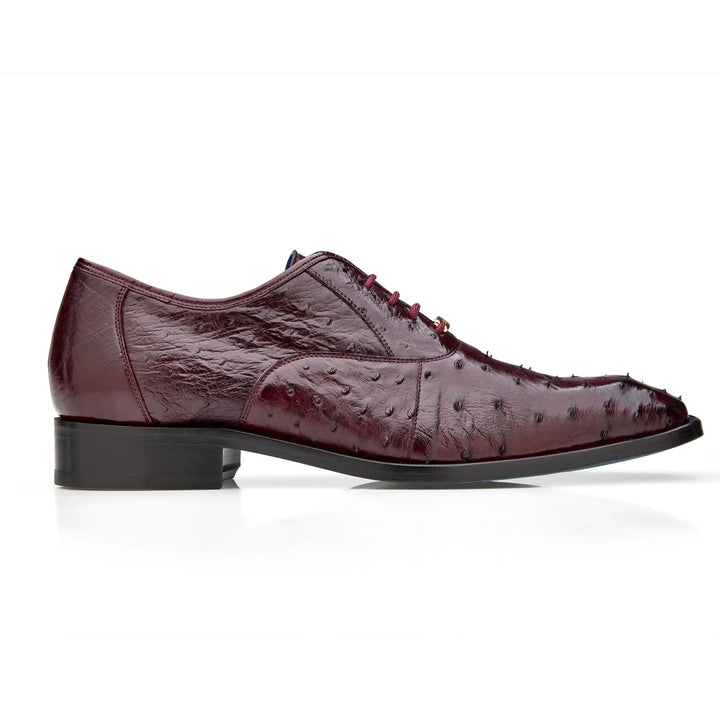 Men's Belvedere Orlando Ostrich Quill Plain Toe Dress Shoe in Burgundy - 8-M
