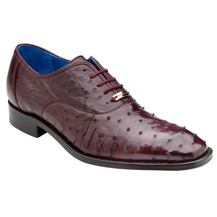 Men's Belvedere Orlando Ostrich Quill Plain Toe Dress Shoe in Burgundy - 8-M
