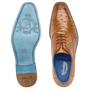 Men's Belvedere Orlando Ostrich Quill Plain Toe Dress Shoe in Antique Peanut - 12-M