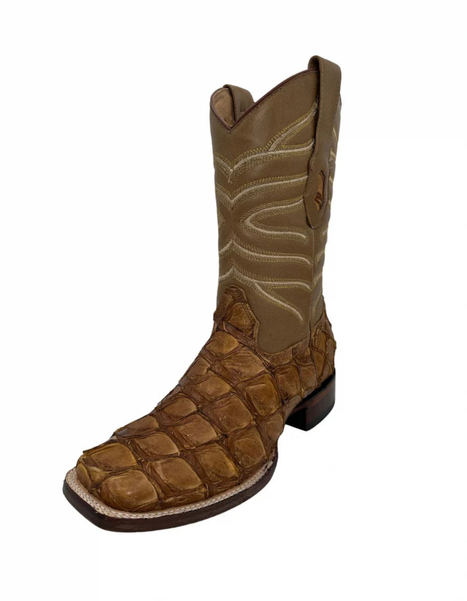 Los Altos Men's Oryx Glossy Genuine Pirarucu Wide Square Toe Boot - 6 Standard / D / Medium