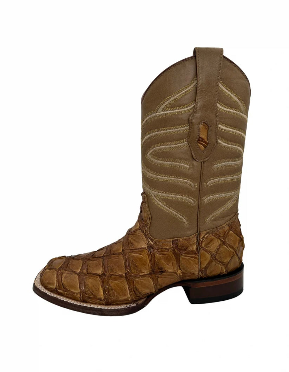 Los Altos Men's Oryx Glossy Genuine Pirarucu Wide Square Toe Boot - 6 Standard / D / Medium