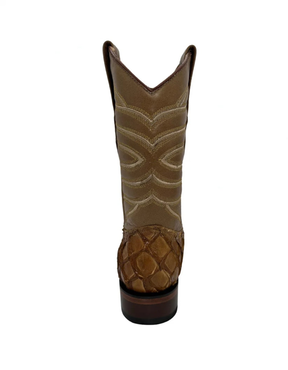Los Altos Men's Oryx Glossy Genuine Pirarucu Wide Square Toe Boot - 6 Standard / D / Medium