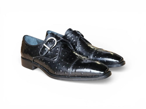 Carrucci Ostrich Embossed Leather Single Monk Strap
