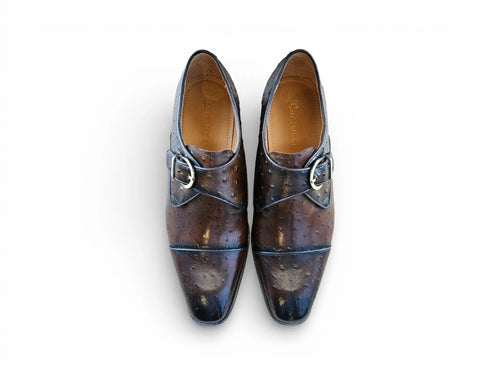Carrucci Ostrich Embossed Leather Single Monk Strap